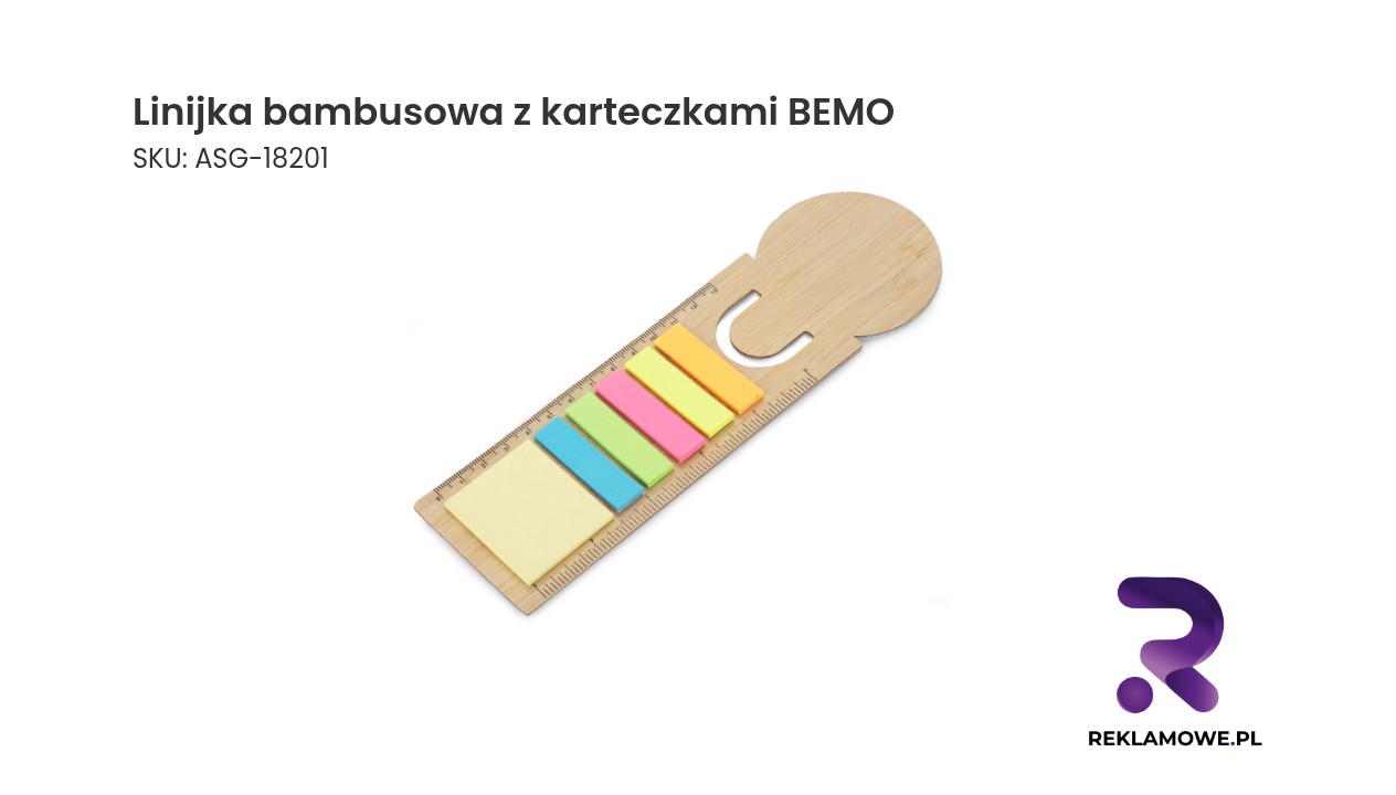 Ekologiczna linijka bambusowa BEMO z karteczkami samoprzylepnymi