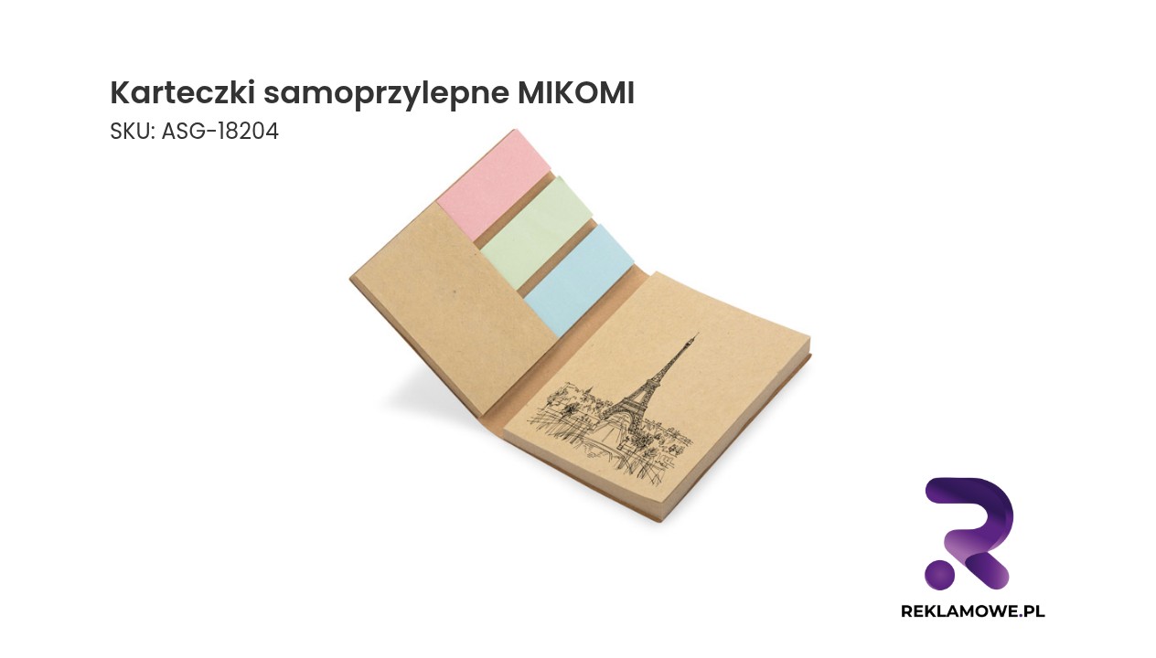 Karteczki samoprzylepne MIKOMI w opakowaniu