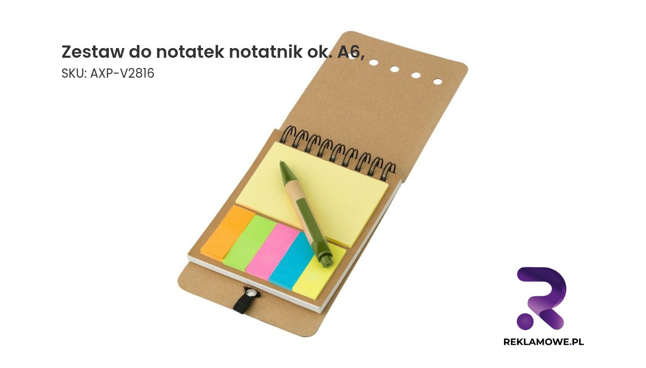 Zestaw do notatek, notatnik ok. A6, karteczki samoprzylepne, długopis Zestaw do notatek z notatnikiem w formacie około A6